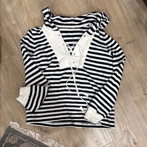 Striped Lace-Up Hoodie